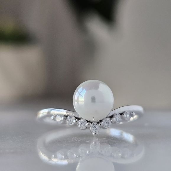 Dainty Pearl Wishbone Ring, 925 Sterling Silver Charmed Aroma - Picture 8 of 8